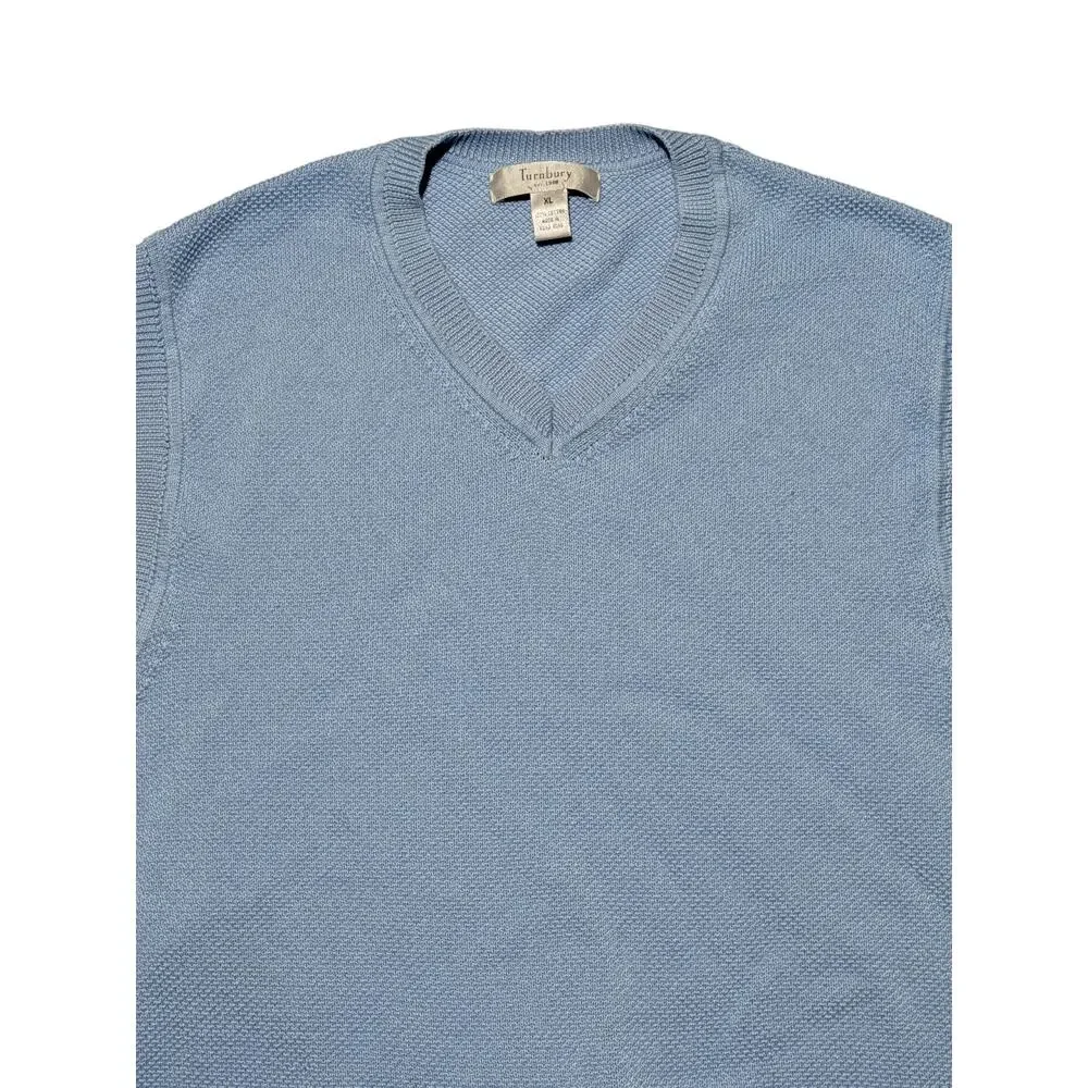 Turnbury 1980s‎ Sky Blue Cotton Knit Sweater Vest XL | Made in Hong Kong Vintage